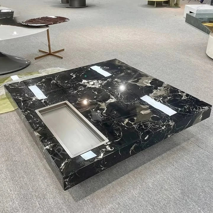 Modern Coffee Table Natural Marble Top Black Marble Coffee Table Center Table for the Living Room