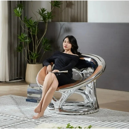 Leisure chair living room balcony single sofa, modern negotiation chair bright hollow electroplating chair