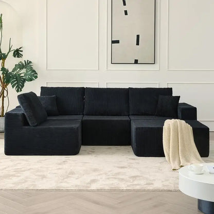 139.3" Modular Sectional Sofa, No Assembly Required, Cloud Couch with Ottoman & 2 Pillows, Ideal for Living Rooms & Bedrooms
