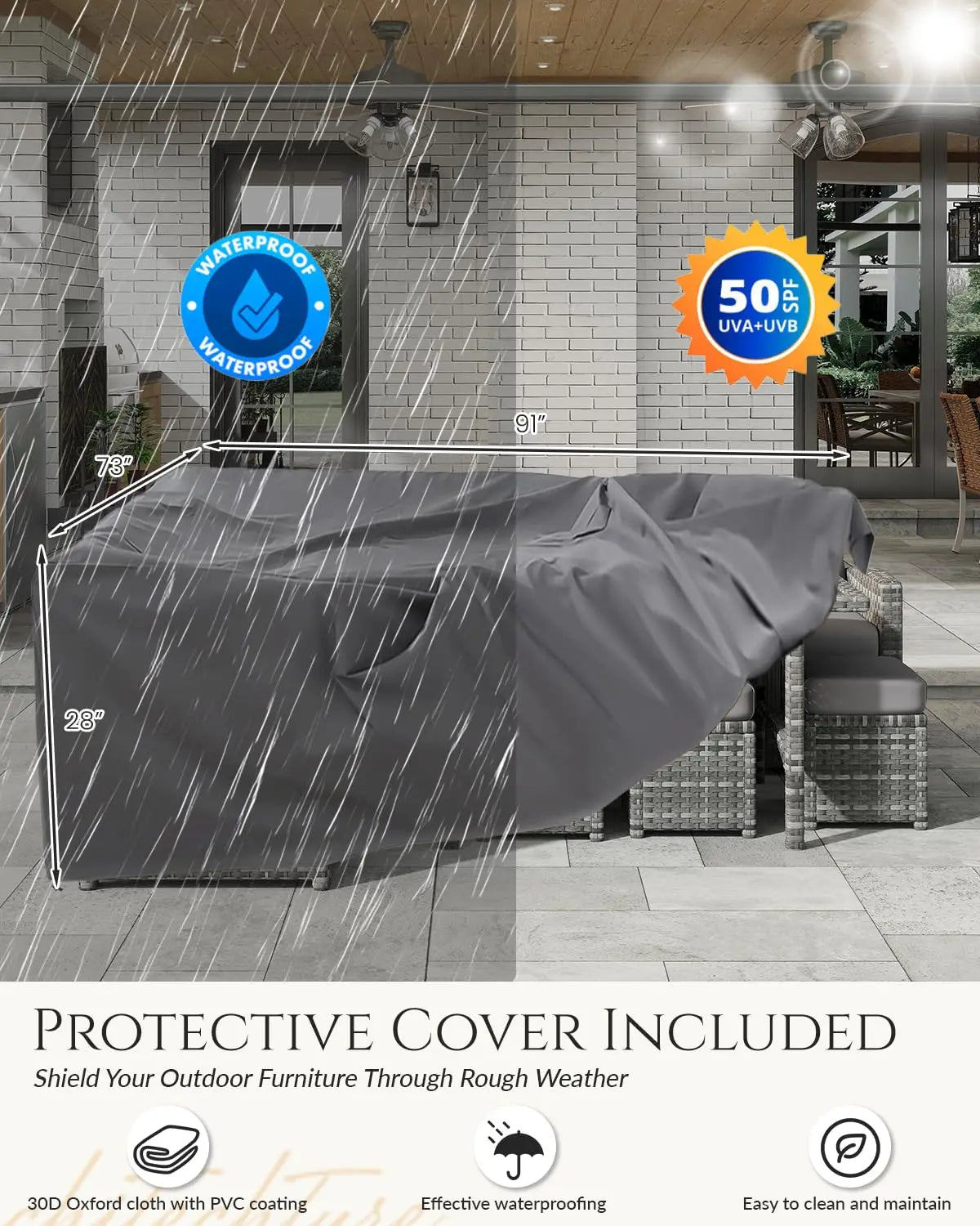 7 Pieces Patio Furniture Set with Waterproof Cover, Outdoor Sectional Sofa Conversation Set, All Weather Wicker, Customized