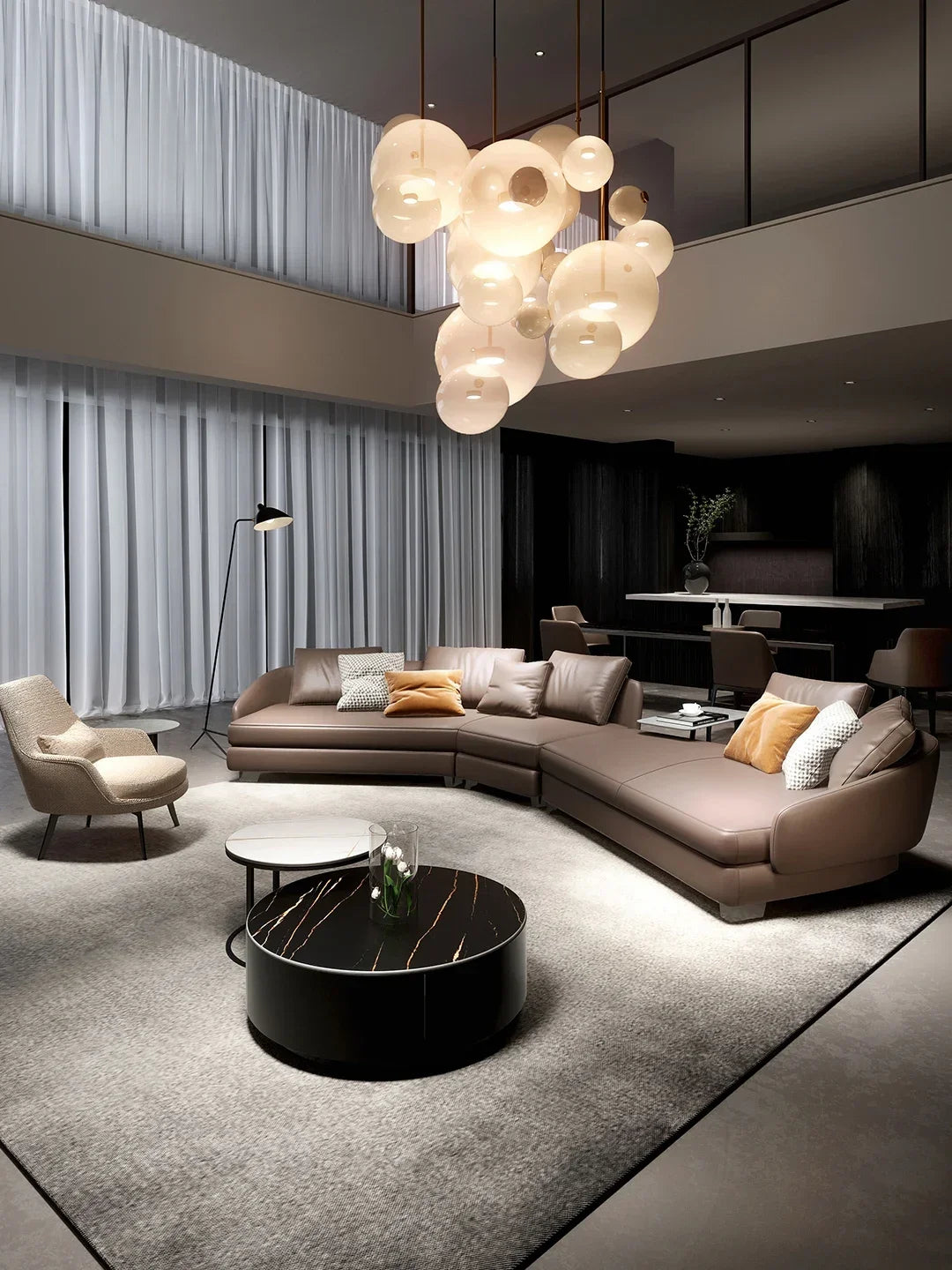 Designer Curved Leather Sofa Italian Cowhide Light Luxury Brands High-End