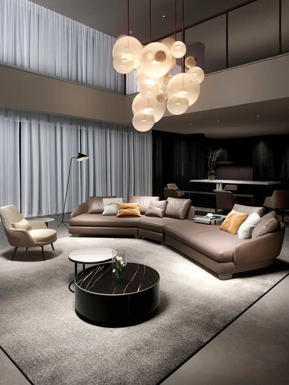 Designer Curved Leather Sofa Italian Cowhide Light Luxury Brands High-End