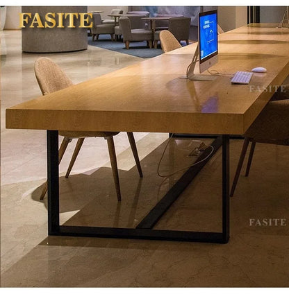 Solid wood long desk leisure chair combination simple modern large