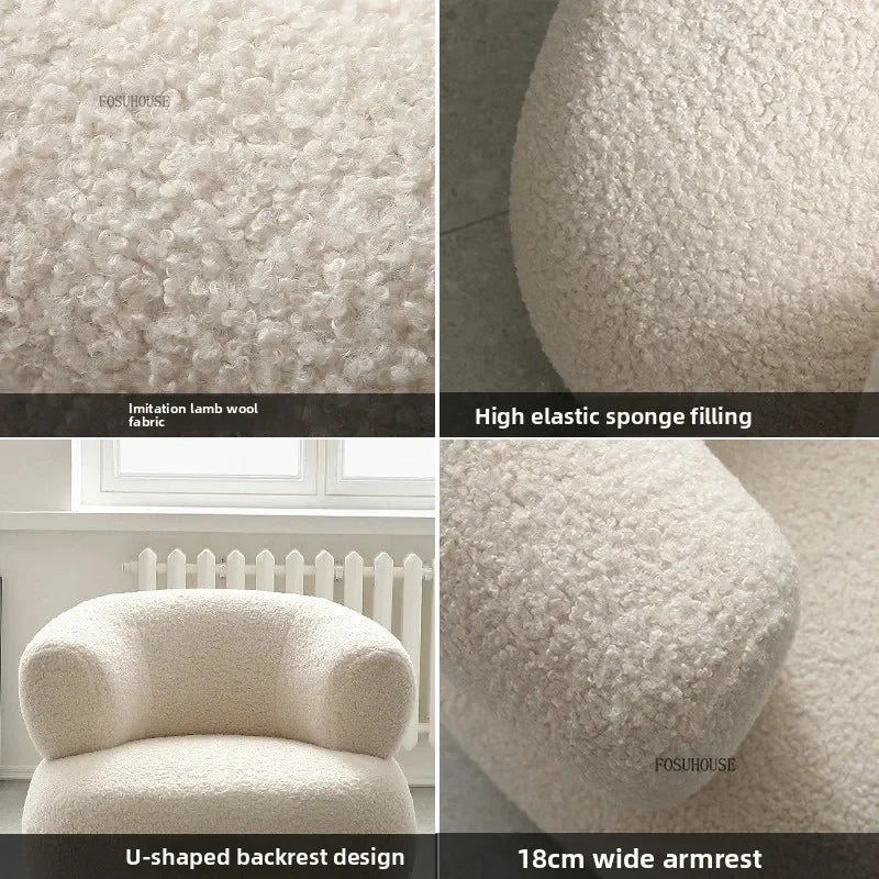 Nordic Designer Fabric Living Room Chairs Leisure Backrest Armchairs Bedroom Lambswool Luxury Single Sofa for Home Furniture