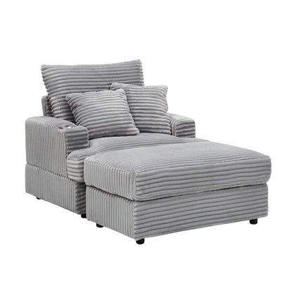 Armchair with Sleep Function Spring Upholstered Armchair Ottoman Set Comfortable Single Sofa Lounge Chaise with Cup Holder