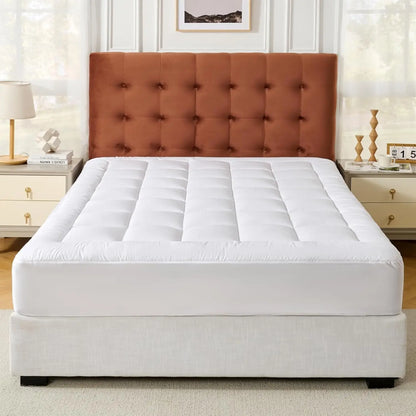 Cloud-Like Mattress Topper, Mattress Pad for Back Pain Relief, Breathable Quilted Fitted Mattress Protector for Hot Sleepers