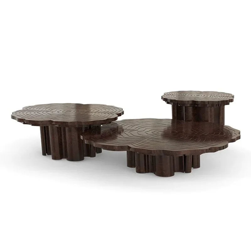 Italian light luxury round coffee table high-end villa living room stainless steel heterosexual etching
