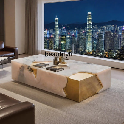 B132 Rectangle jade luxury stone coffee table living room square modern design large flat layer luxury stone coffee table