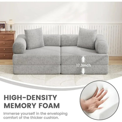 Folding Sleeper Sofa Bed Convertible Foam Floor Mattress Couch, 2-Seater Boneless Foldable Loveseat Sectional Couch Bed