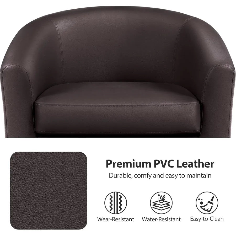 Modern Leather Club Chair with Faux Leather Upholstery and Wooden Legs Padded Seat Comfort Design Ideal for Living Room Bedroom