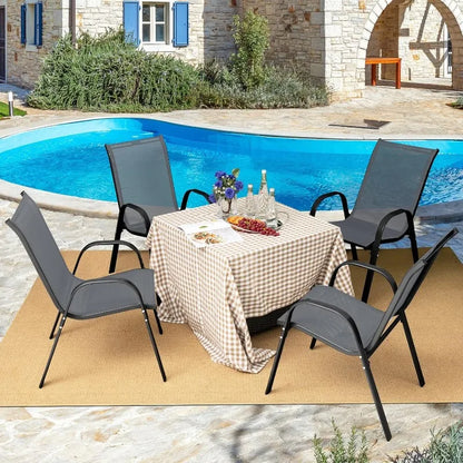 Patio Dining Chairs Set of 4, Outdoor Stackable All Weather Heavy Duty Dining Chairs Set with Armrests, Support 330 LBS