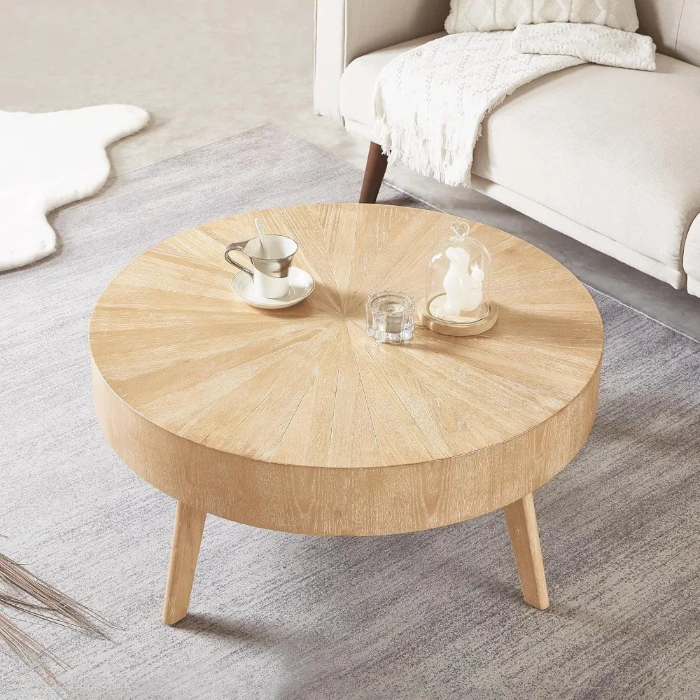 2-Piece Solid Wood Coffee Table Set, Rustic Round Farmhouse End Tables for Living Room, 31x31x16 in, Light Brown