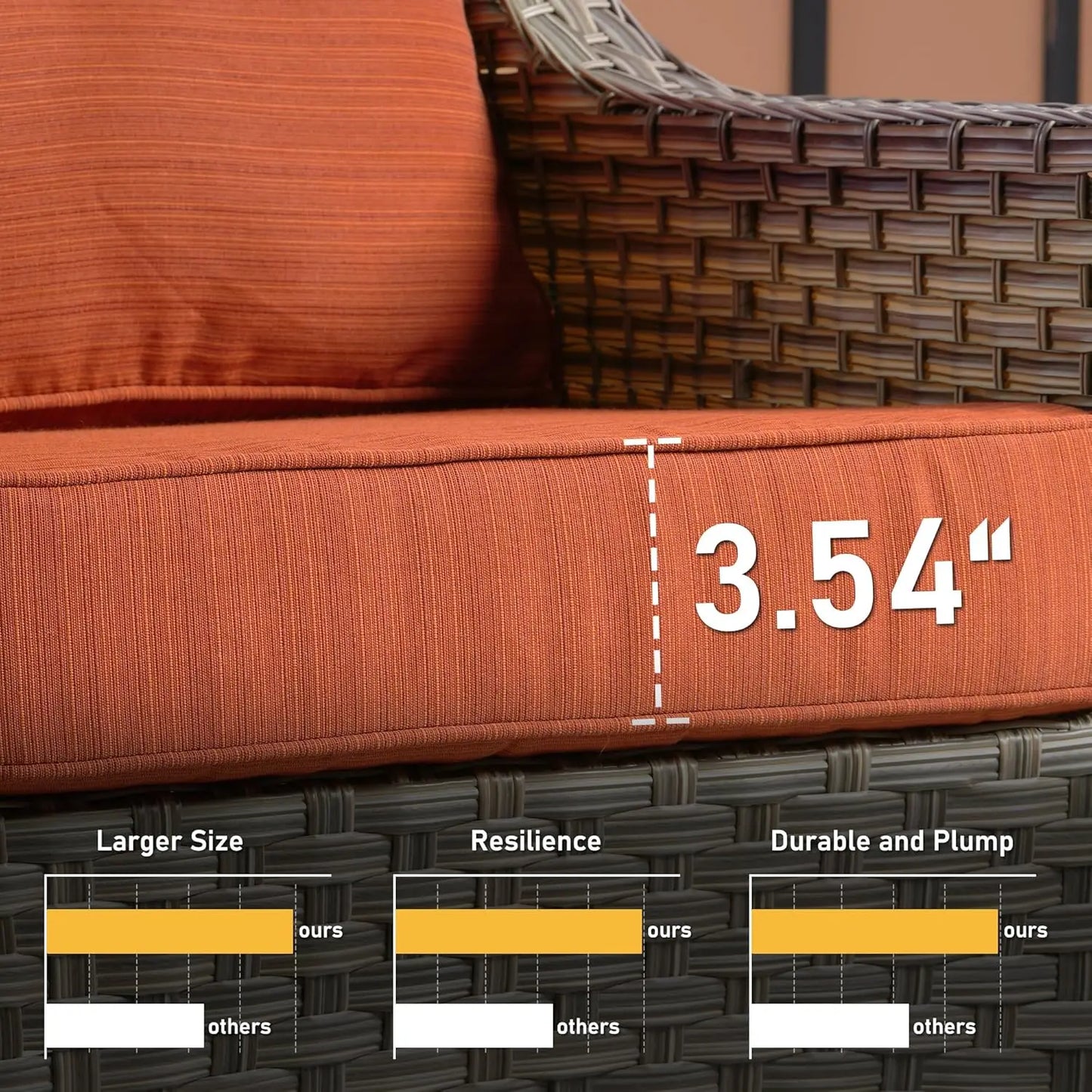 3 Seat Outdoor Patio Sofa Wicker Furniture Set Red Stripe Cushion Weather Resistant Backyard Poolside , Customized