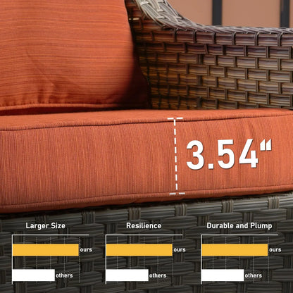 3 Seat Outdoor Patio Sofa Wicker Furniture Set Red Stripe Cushion Weather Resistant Backyard Poolside , Customized