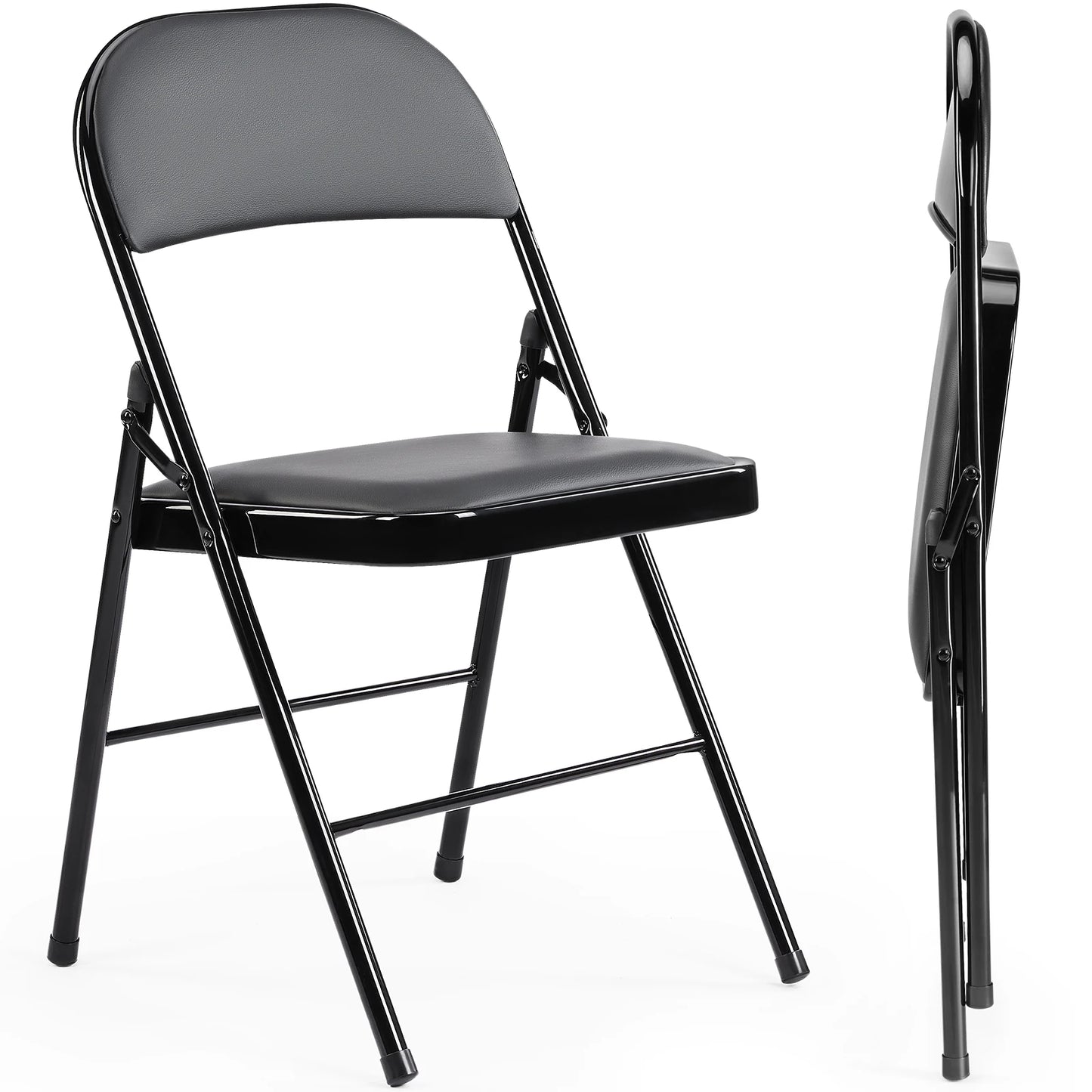 JHK Leather Padded Folding Living Room Chairs 2 Pack Sturdy Metal Foldable Chair Easy to Use and Storage Outdoor for Home Office