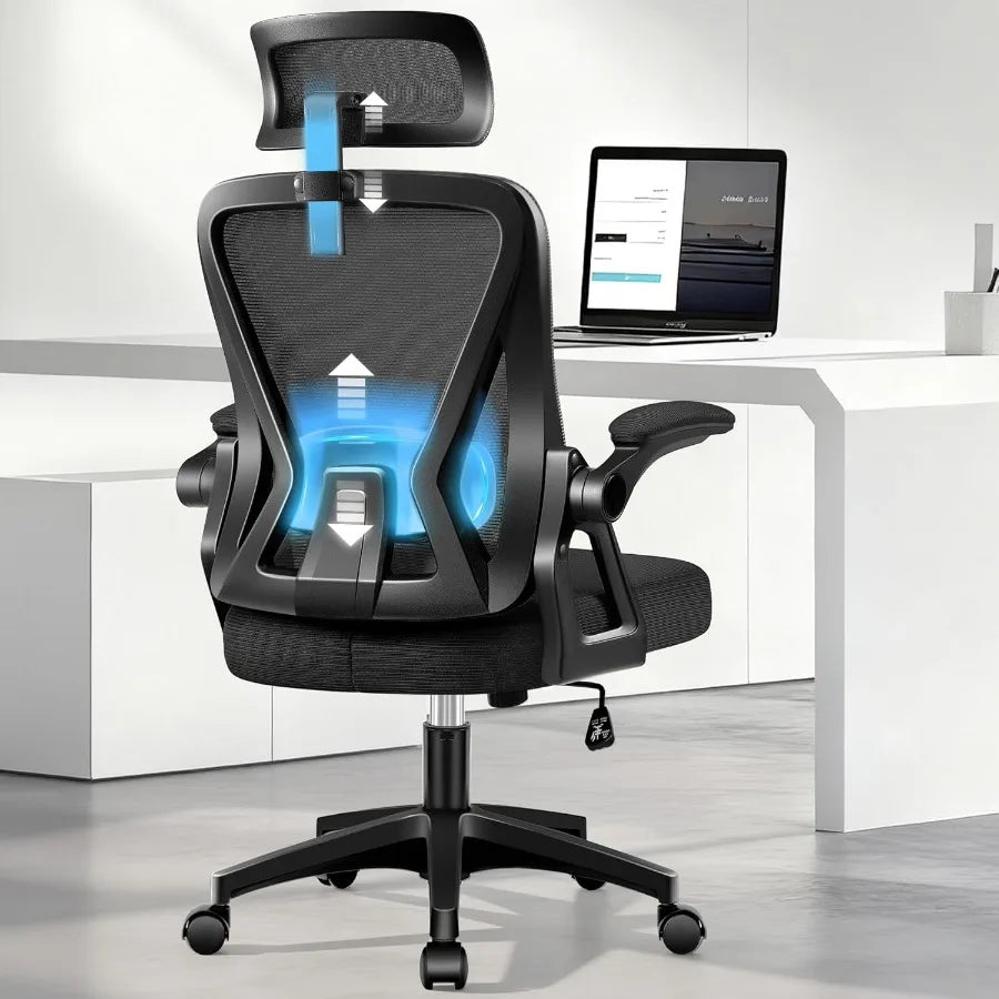 Ergonomic Office Chair for Home Office Use: High Back Mesh Task Chair with Adjustable Headrest Flip-up Armrests Lumbar Support
