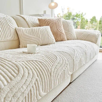 1PC Wave Striped Sofa Cover Solid Color Thicken Plush Sofa Towel Covers Non-slip Couch Slipcovers Sofa Mat for Living Room