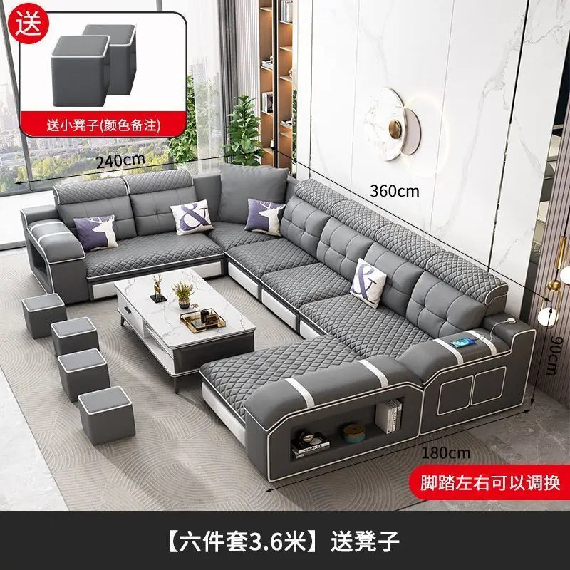 Modern leave-in multi-functional sofa, simple size, detachable and washable fabric sofa combination U-shaped sofa living room