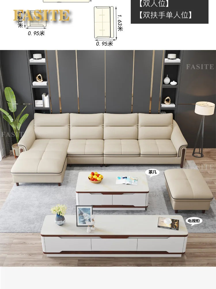 Sofa living room simple modern one layer cowhide corner combination furniture