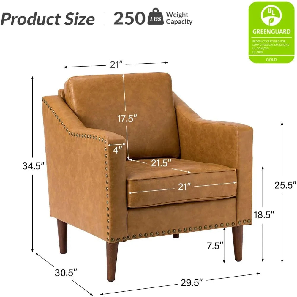 Leather-Look Club Chair with Cushions and Traditional Styling, Comfortable Upholstered Seat and Back
