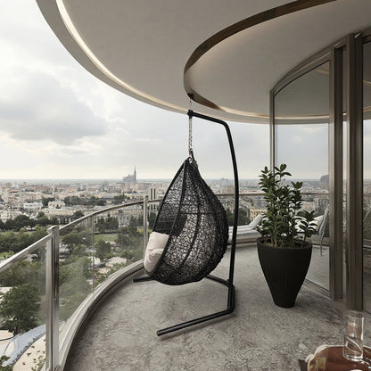 Modern Outdoor Garden Patio Courtyard Aluminium Metal Hanging Egg Swing With Stand Rattan Egg Swing Chair