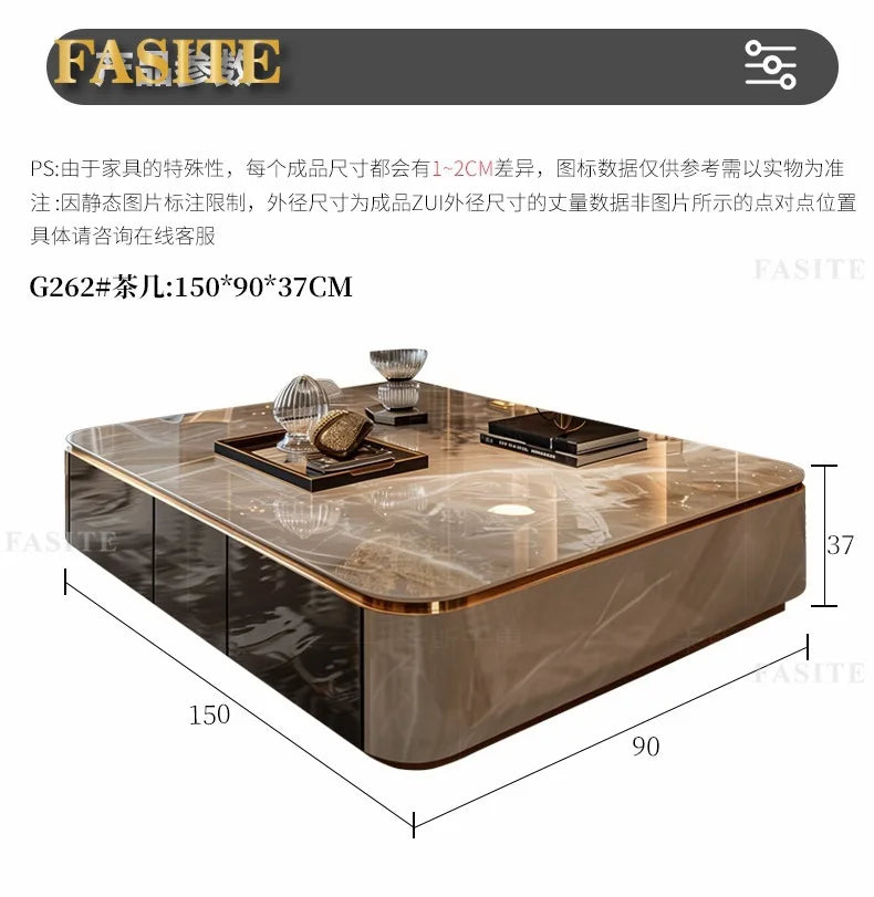 LightLuxury Coffee Table Living Room Home High-end Rectangular Luxury Stone Tea Table New High-end Villa Large Flat Coffee Table