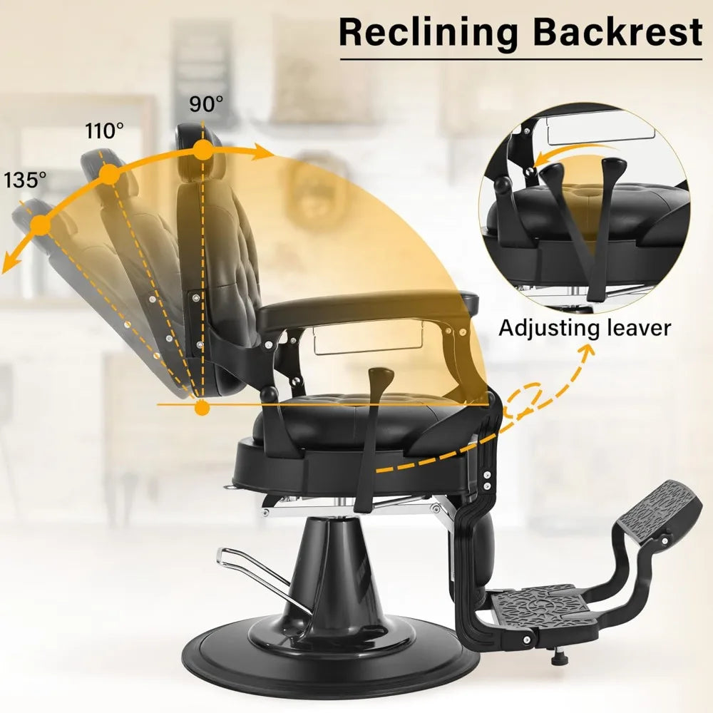 Heavy Duty Barber Chair for Barbershop,Reclining Salon Chair for Hair Stylist, 360° Swivel, Adjustable Footrest and Headrest