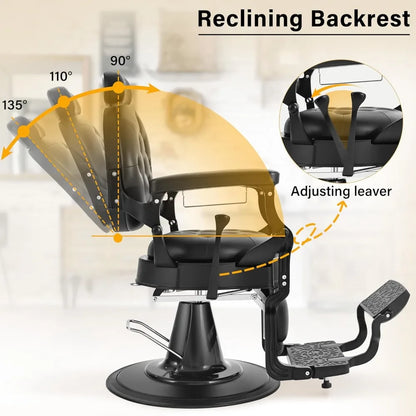 Heavy Duty Barber Chair for Barbershop,Reclining Salon Chair for Hair Stylist, 360° Swivel, Adjustable Footrest and Headrest
