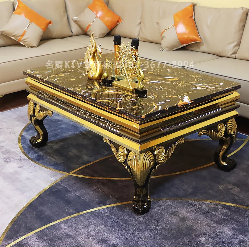 New KTV coffee table party bar light luxury marble coffee table European card seat stainless steel table customizat