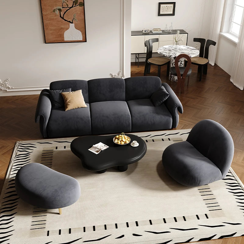 Small apartment sofa living room French retro cloud coffee table combination set green wind straight row fabric