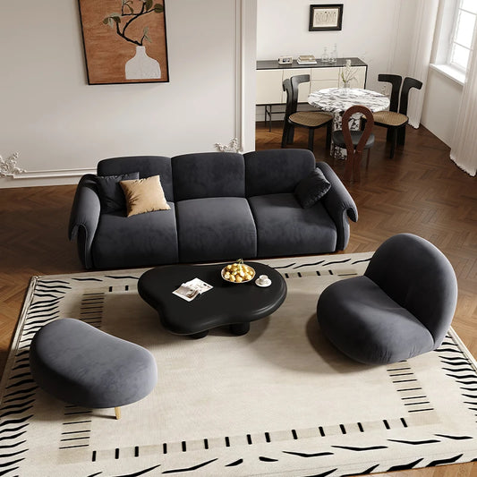 Small apartment sofa living room French retro cloud coffee table combination set green wind straight row fabric