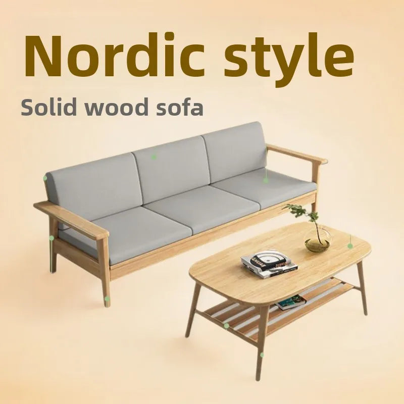 Solid wood sofa simple modern living room small apartment three-person winter and summer dormitory bed and breakfast sofa