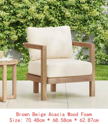 4-Piece Acacia Outdoor Furniture Set, Deep Seating Patio Conversation Set with Coffee Table and Soft Cushions, Ideal for