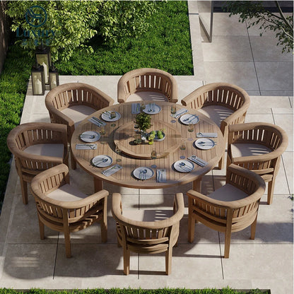 Modern Patio Furniture Set Solid Teak Wood Round Outdoor Table Set 8 Seats Garden Table Sets
