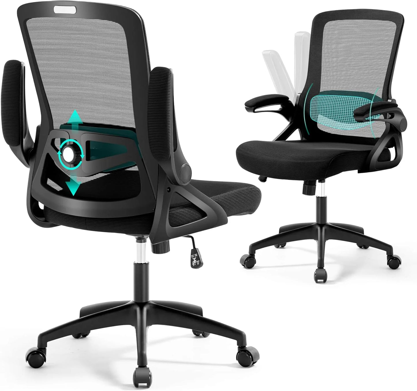 Ergonomic Office Chair, Desk Chair with Adjustable Lumbar Support, Breathable Mesh Comfy Computer Chairs with Flip-up Armrests