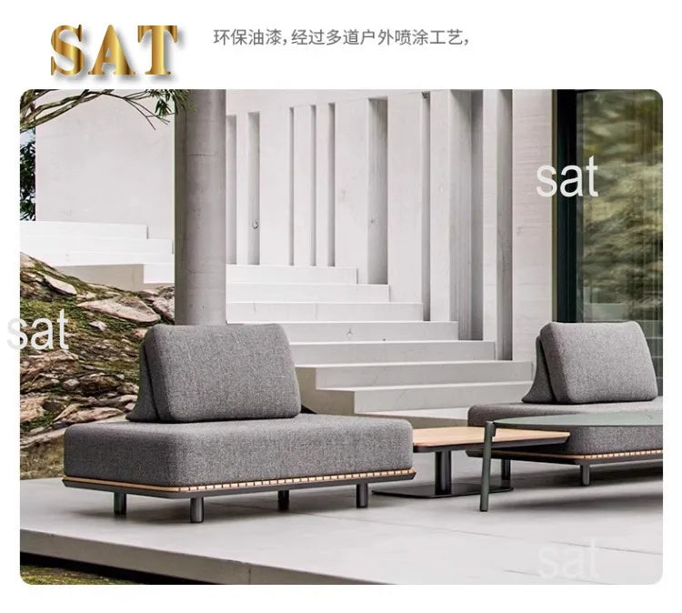 nvModern Simple Outdoor Patio Teak Aluminum Alloy Waterproof Corner Sofa Combination Outdoor Furniture&