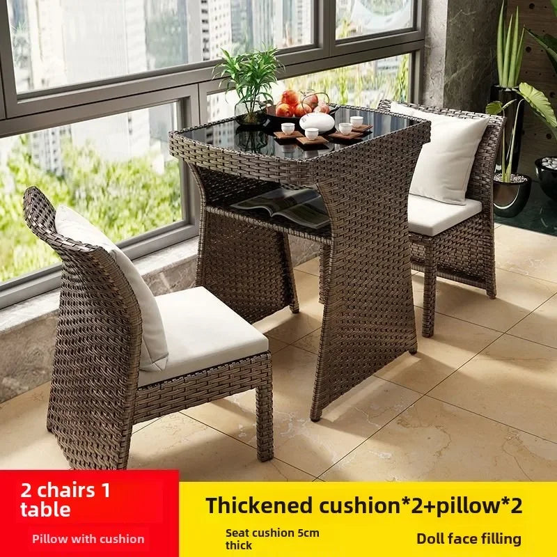 Balcony courtyard leisure table and chair combination rattan chair three piece set tea imitation rattan chair tea table