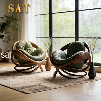 klModern Design Solid Wood Circular Leisure Chair Leather Cushion Cross Base Customizable Fabric Color Living Room Single Chair！