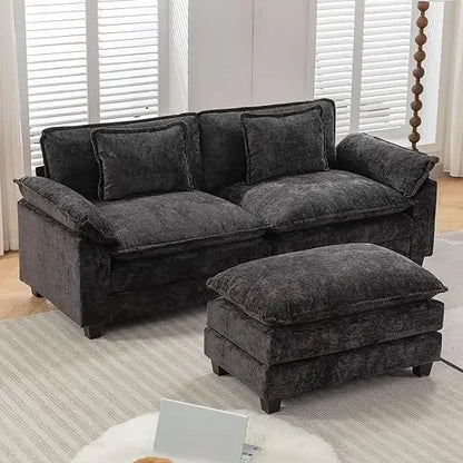 Comfy Cloud Couch Modular Sectional Sofa, Modern Chenille Deep Seat Sleeper Couches with Ottoman and Pillows for Living Room