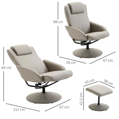 Relaxing armchair TV chair 360° rotatable with footrest in grey, L78 × W67 × H98 cm, comfortable armchair for the living room