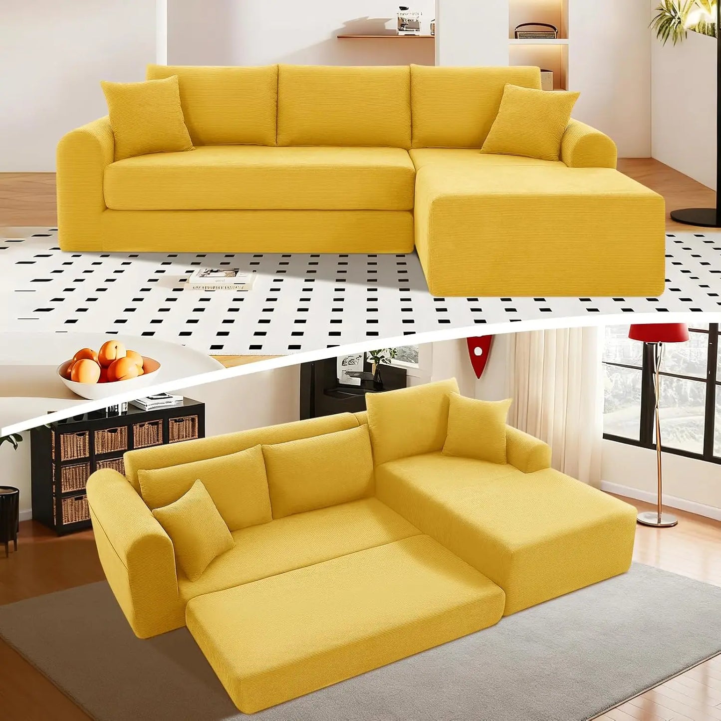 Modular Sectional Couch in a Box 103" L Shaped Boneless Cloud Couch with Deep Seat, Convertible Sofa Bed for Living Room Bedroom
