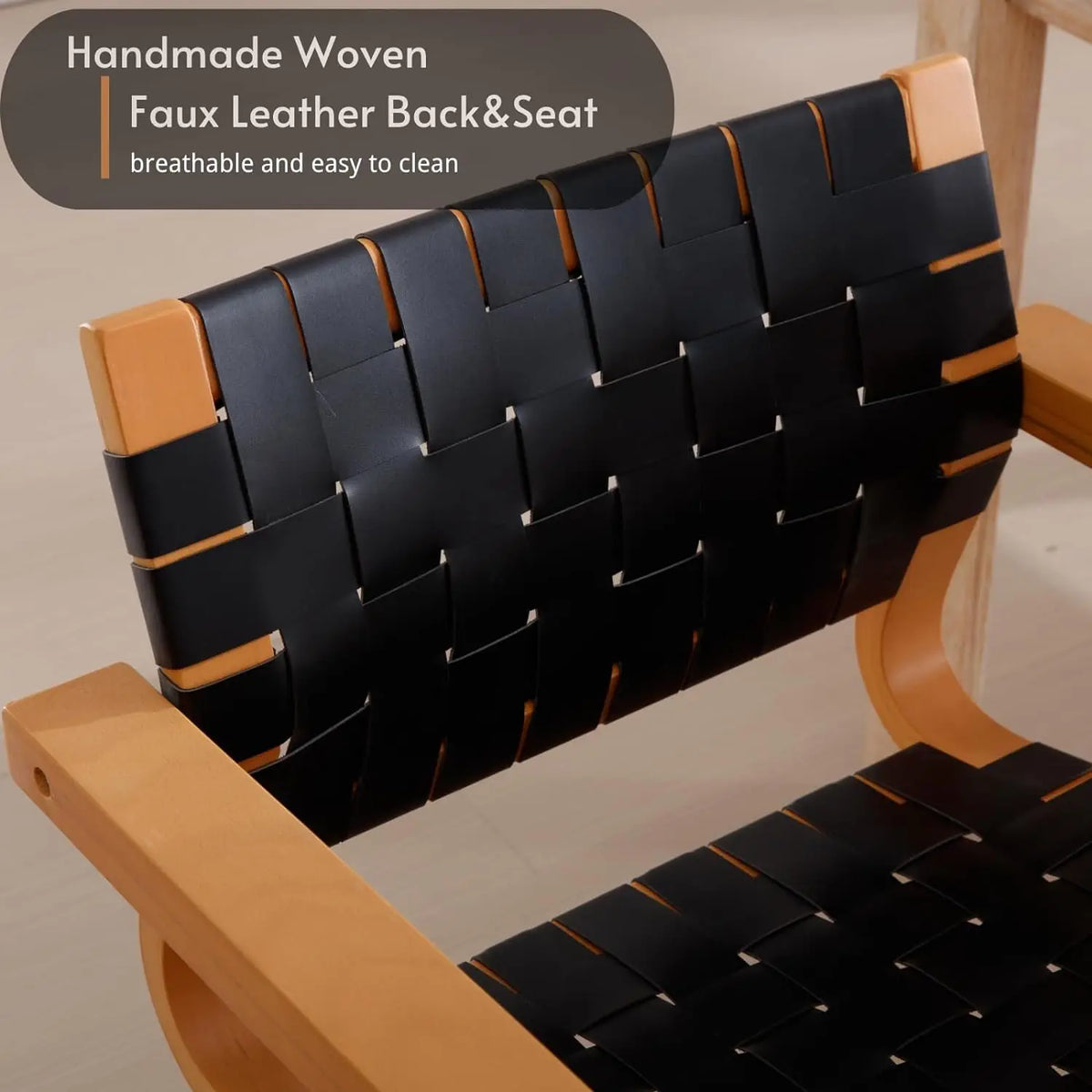 Dining Chair Black with Wooden Back Seat and Family Kitchen Cafe Restaurant Strap