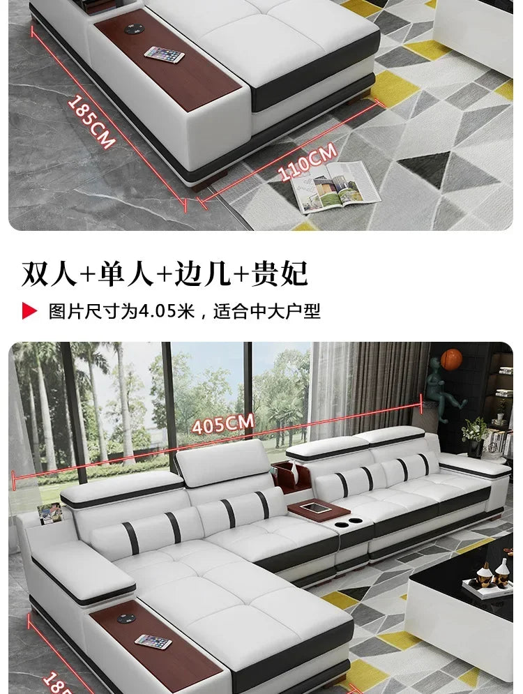 Popular and durable massage seat, cowhide multifunctional living room furniture, leather art storage, sofa combination
