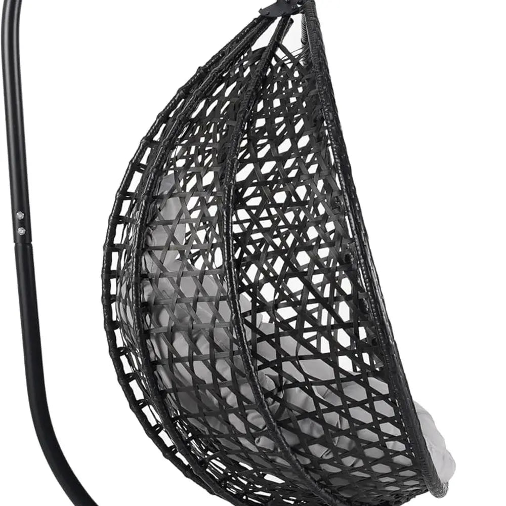 Outdoor/Indoor Wicker Swing Chair with Stand, Egg Hammock for Patio, Garden, Living Room