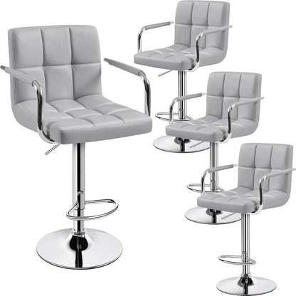 Lot de 2 tabourets de bar pivotants réglables, hauteur de comptoir hydraulique avec accoudoirs et dossier, cuir PU pour cuisine et bar, blanc