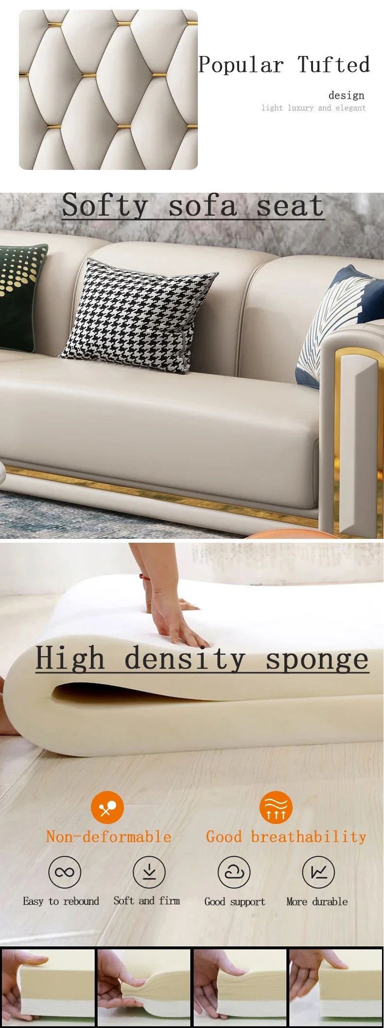 Italian light luxury sofa living room leather sofa first layer cowhide buckle design luxury combination sofa size apartment