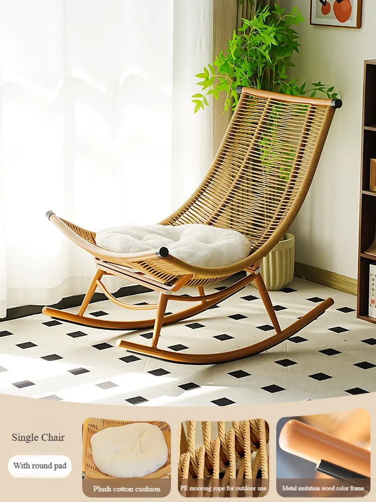 Modern Luxury Living Room Wicker Rattan Rocking Recliner Chair Sofa Single Lazy Garden Balcony Outdoor Camp Bedroom Furniture