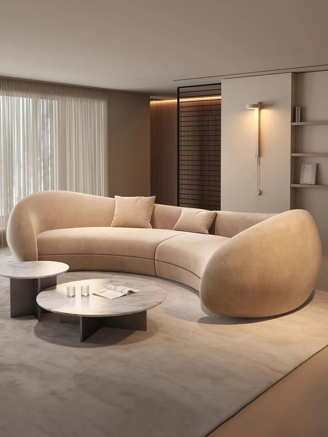 Moon sofa semi-circular living room French lamb wool fabric sofa designer
