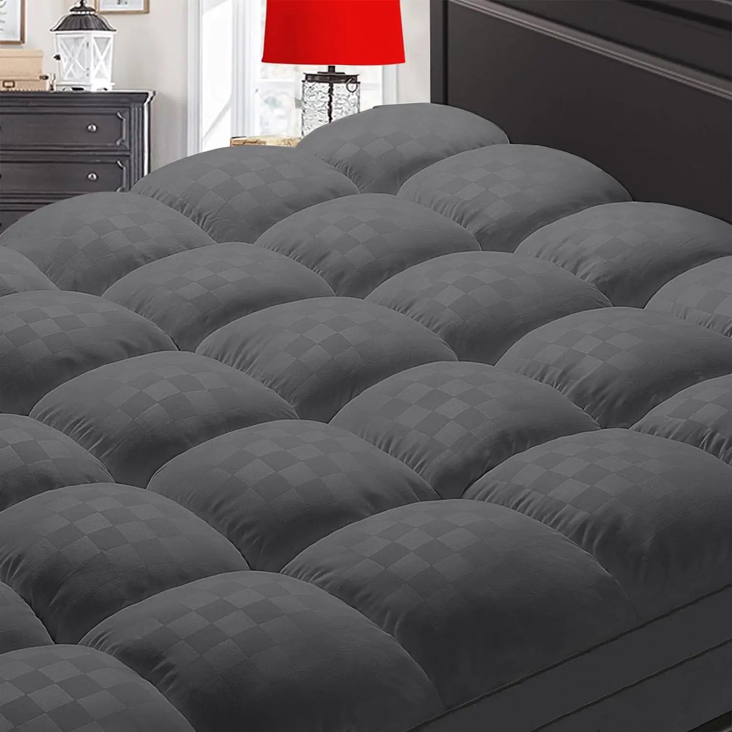 Extra Thick Mattress Topper, Mattress Pad Cover for Back Pain, Cooling Mattress Protector, Overfilled Down Alternative Filling
