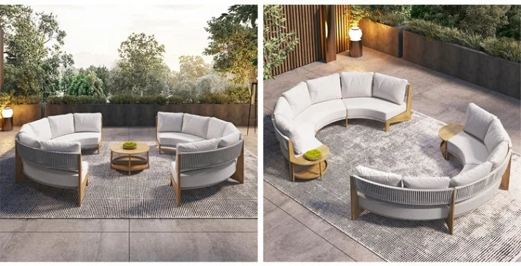 Outdoor garden balcony teak sofa outdoor leisure villa garden courtyard waterproof sunscreen solid wood furniture combination